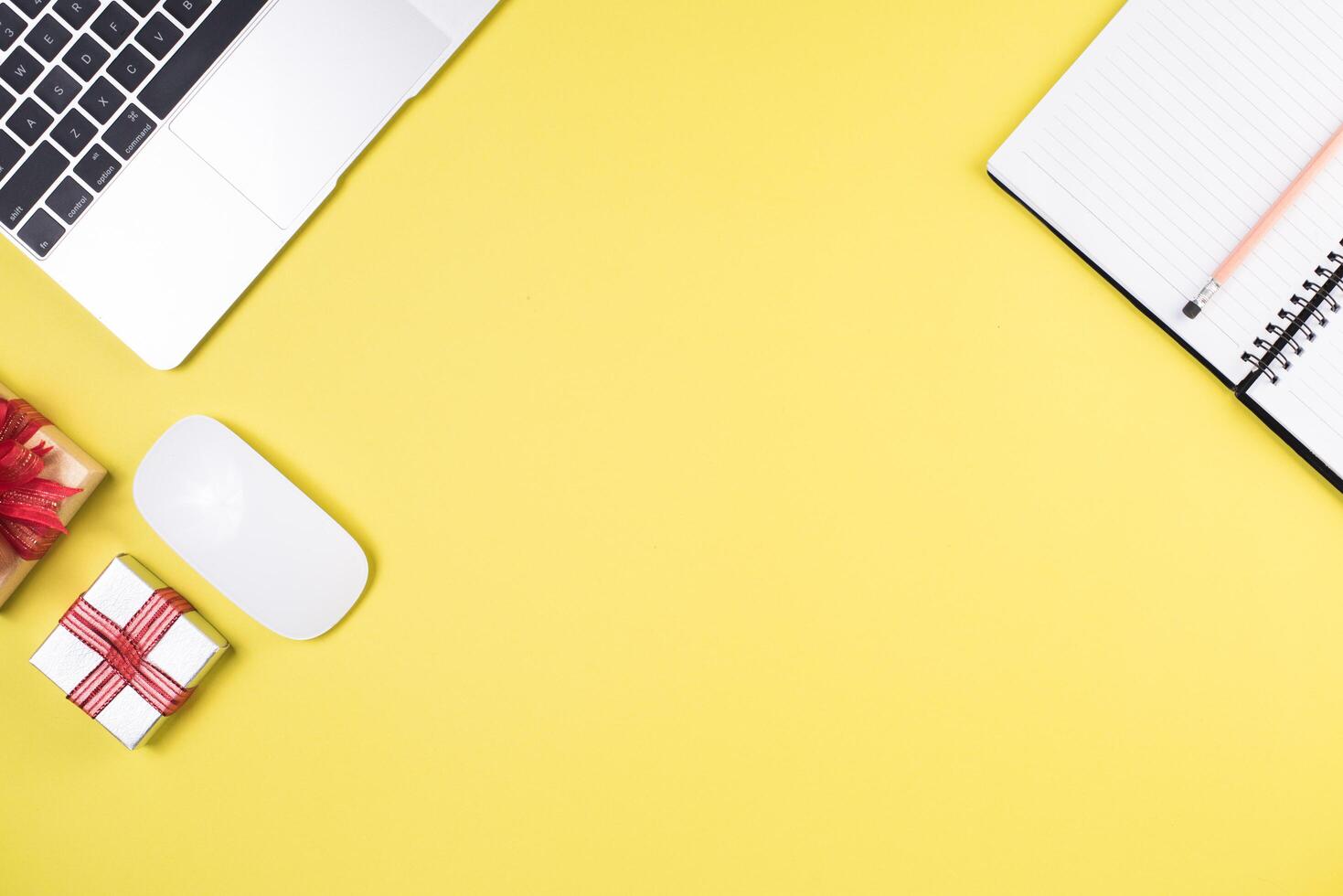 Flat lay, top view office table desk. Workspace background. photo