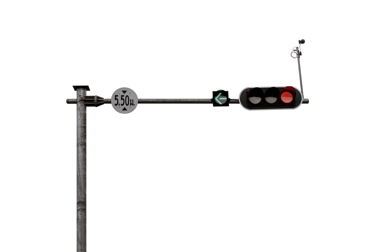 Traffic light pole showing the green light and the red light photo