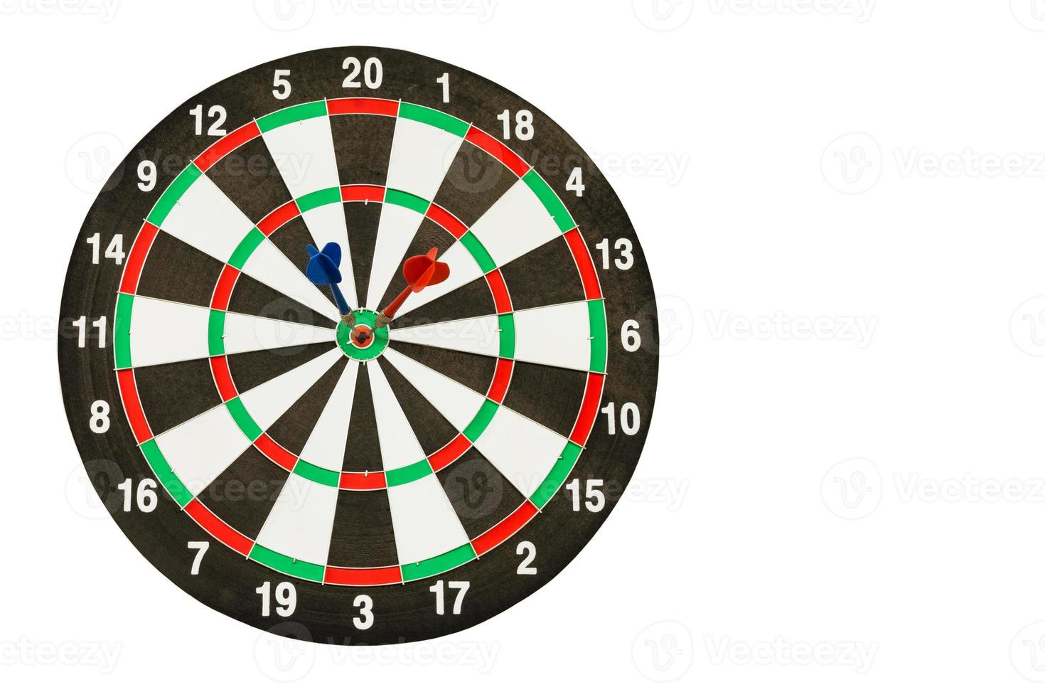 dartboard with red and blue darts on white with clipping path photo