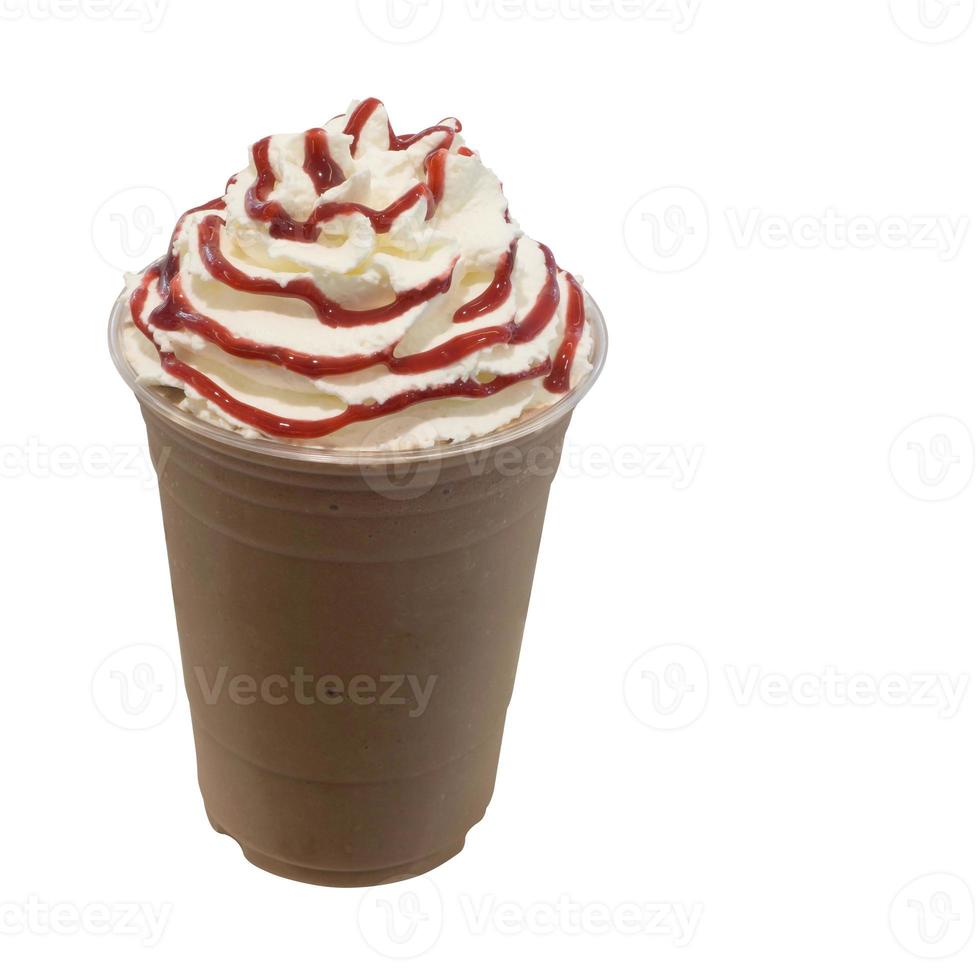 cold fresh mocha coffee smoothie in glass on white with clipping path photo