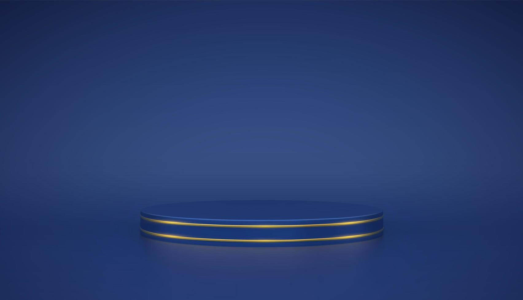 Blue round podium. Scene and 3D platform with gold circle on blue vector