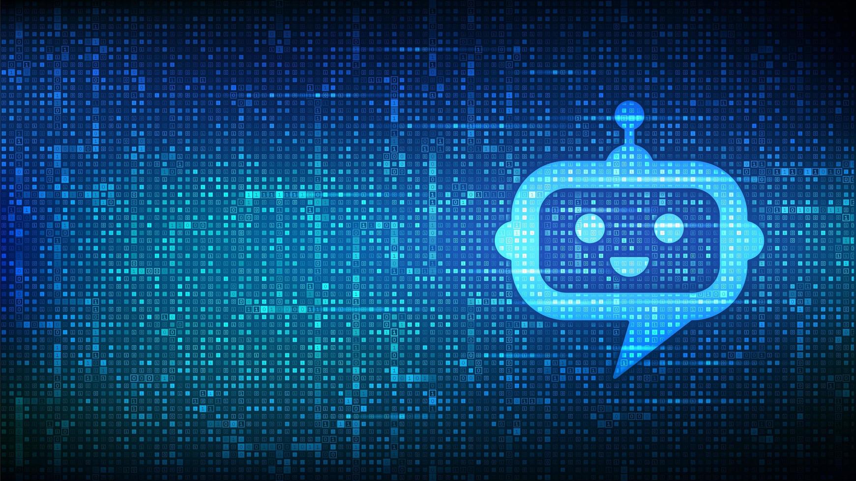 Robot chatbot head icon sign made with binary code. vector
