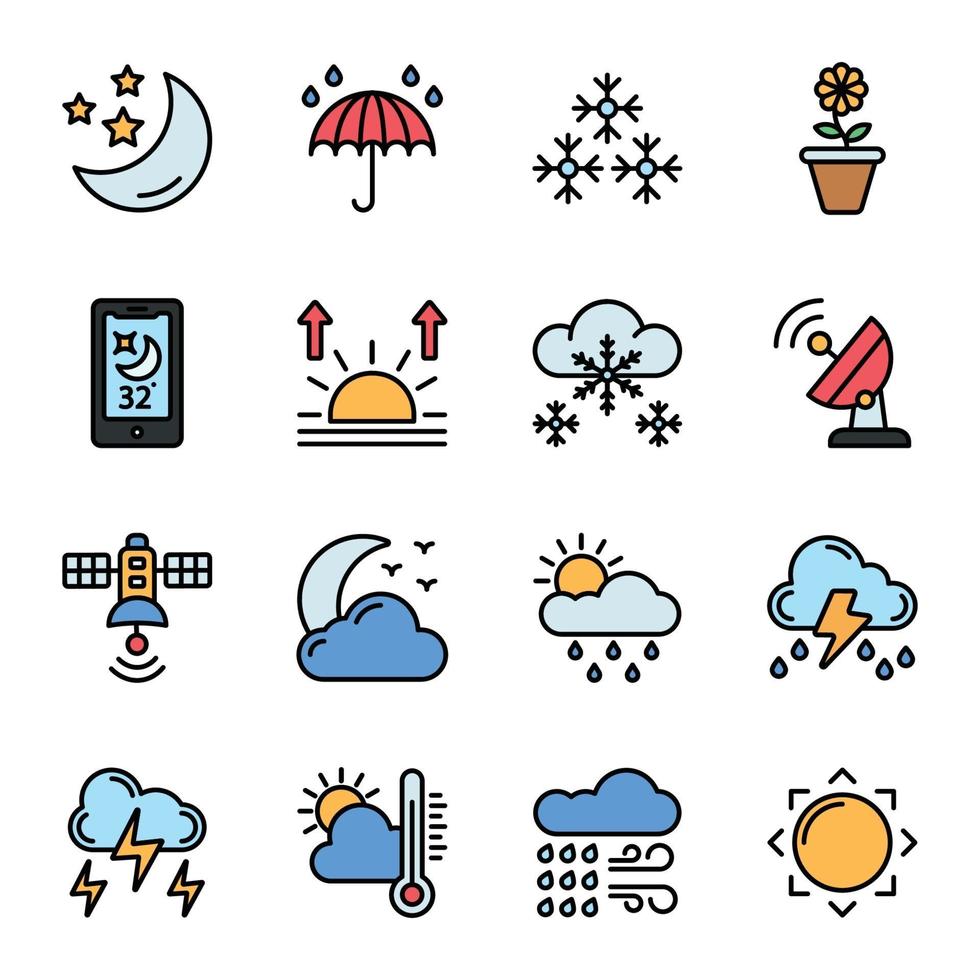 iconos de línea de color del clima vector