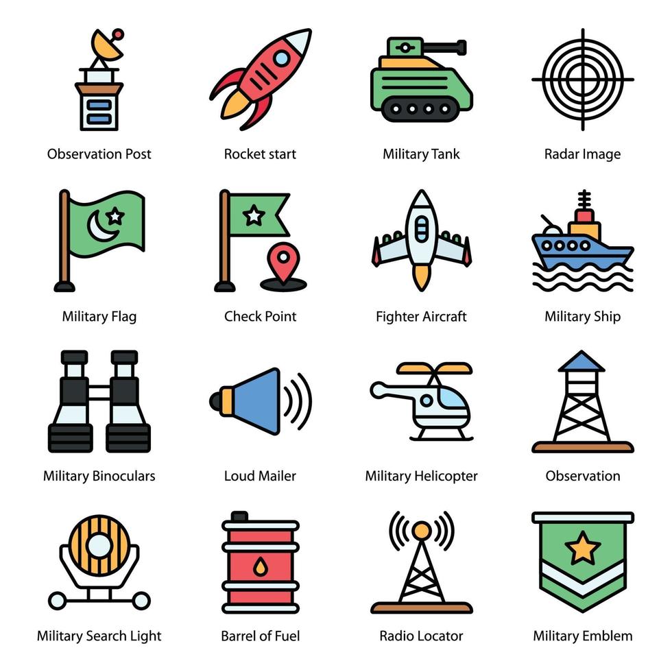 Military Colored Line Icons vector