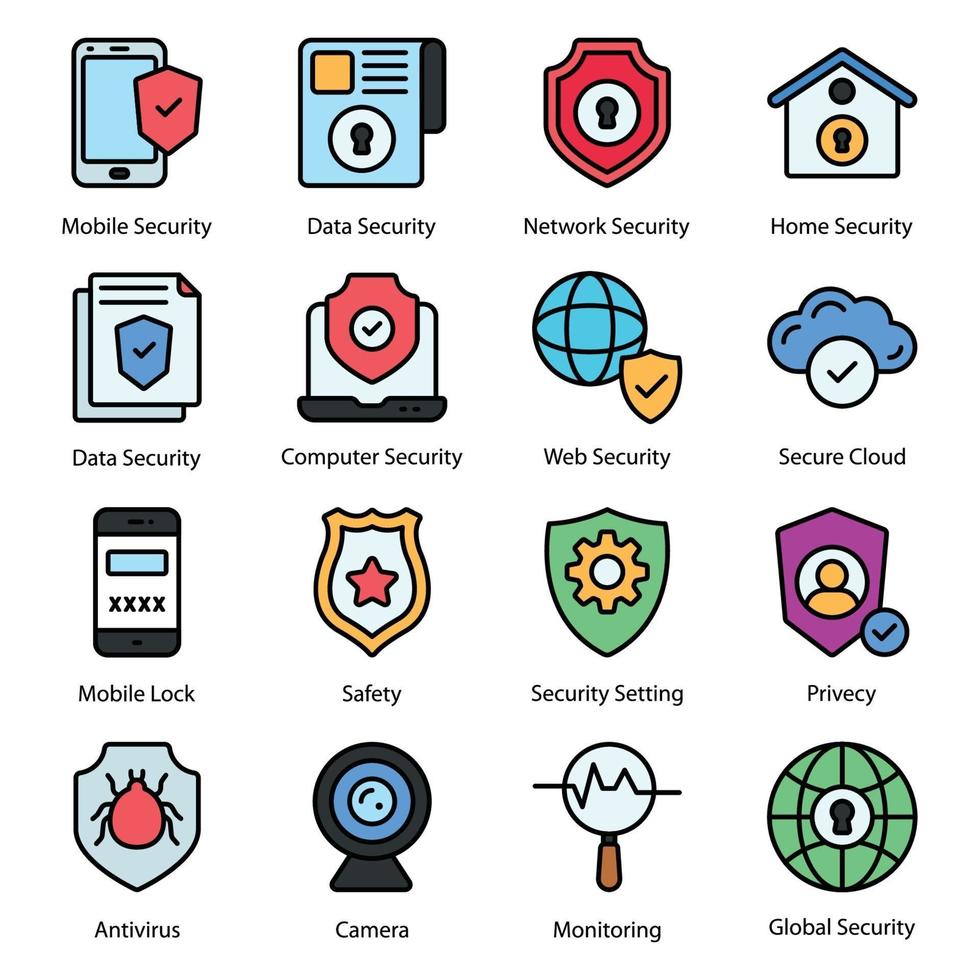 iconos de línea de color de seguridad vector