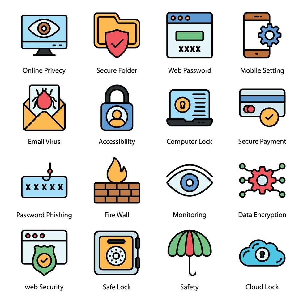 Security Colored Line Icons vector