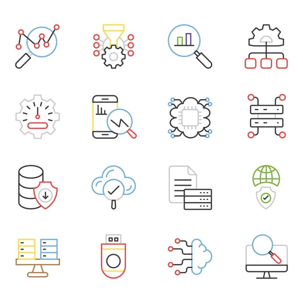 Big Data and Science Colored Line Icons vector