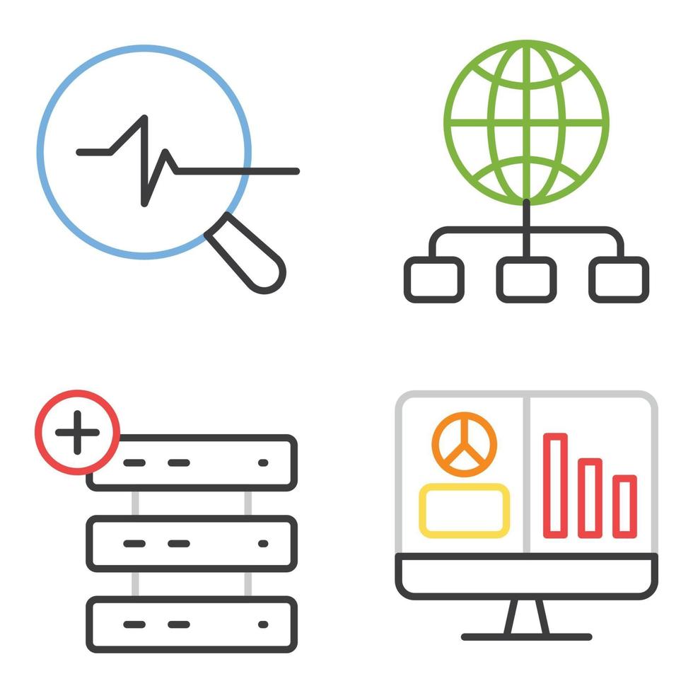 Big Data and Science Colored Line Icons vector