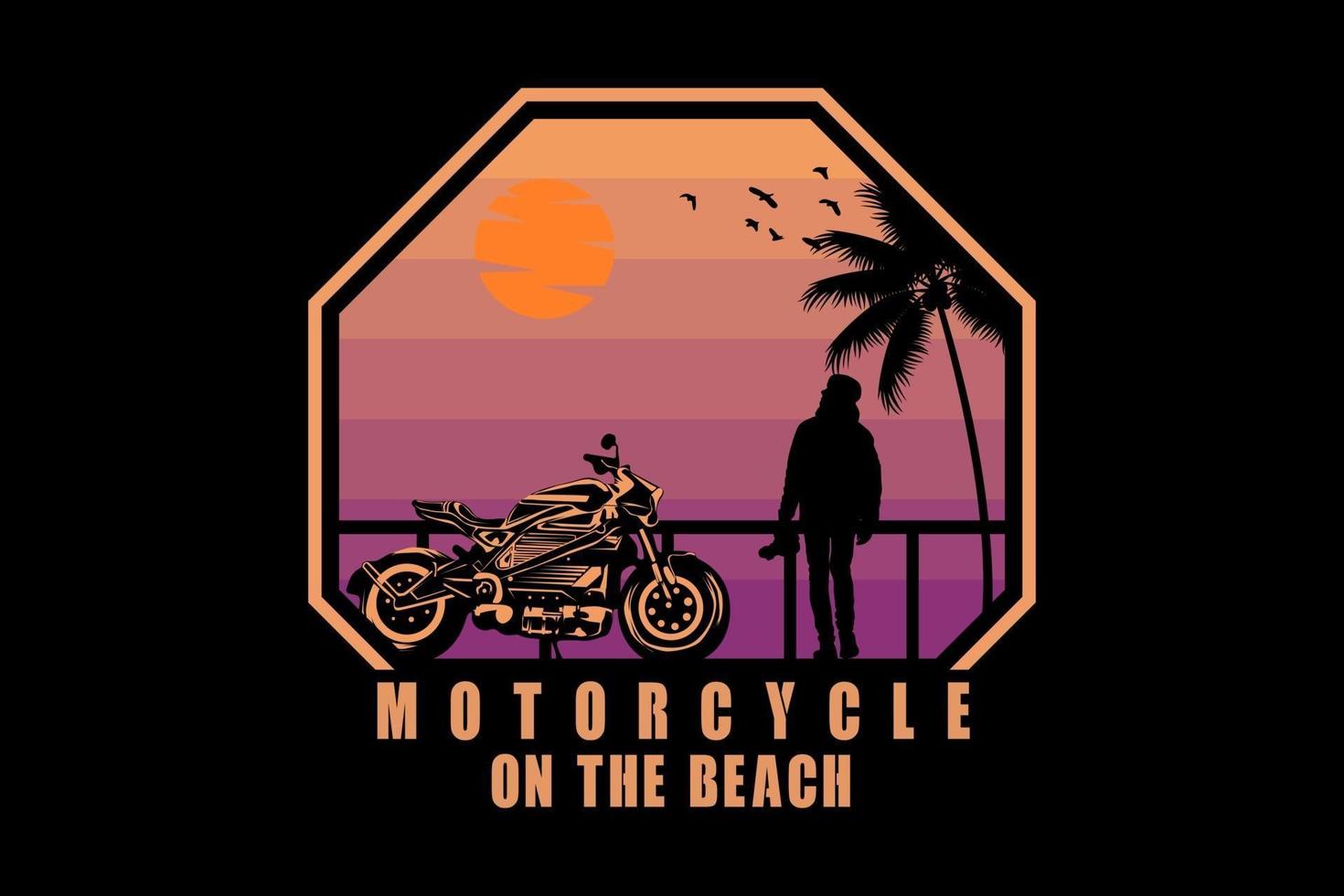 Motorcycle on the beach silhouette design vector
