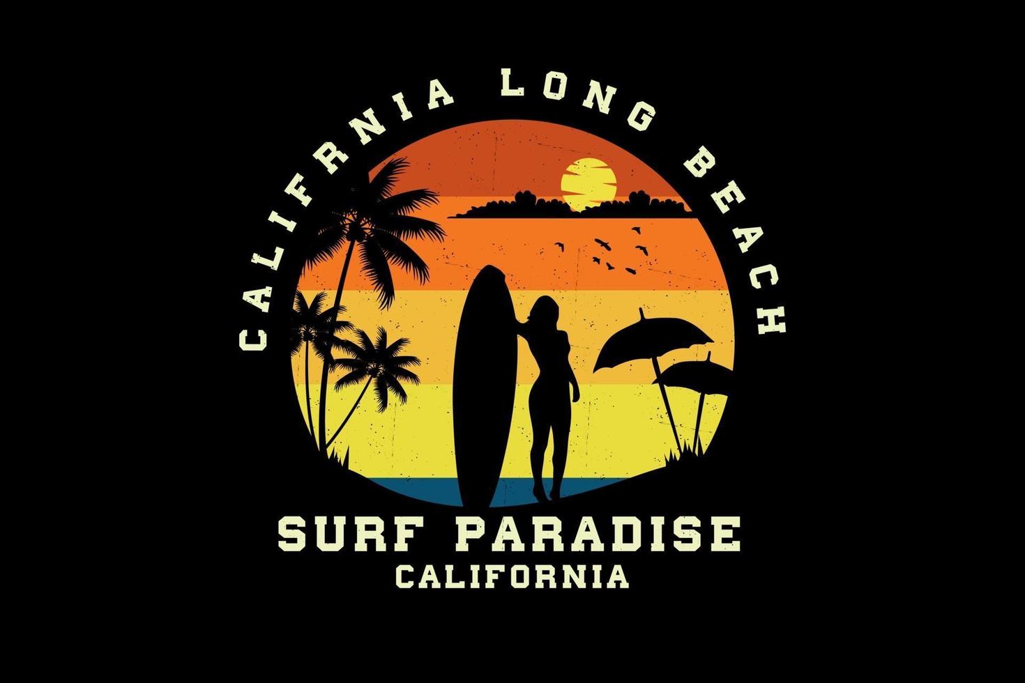 Surf paradise california silhouette design vector