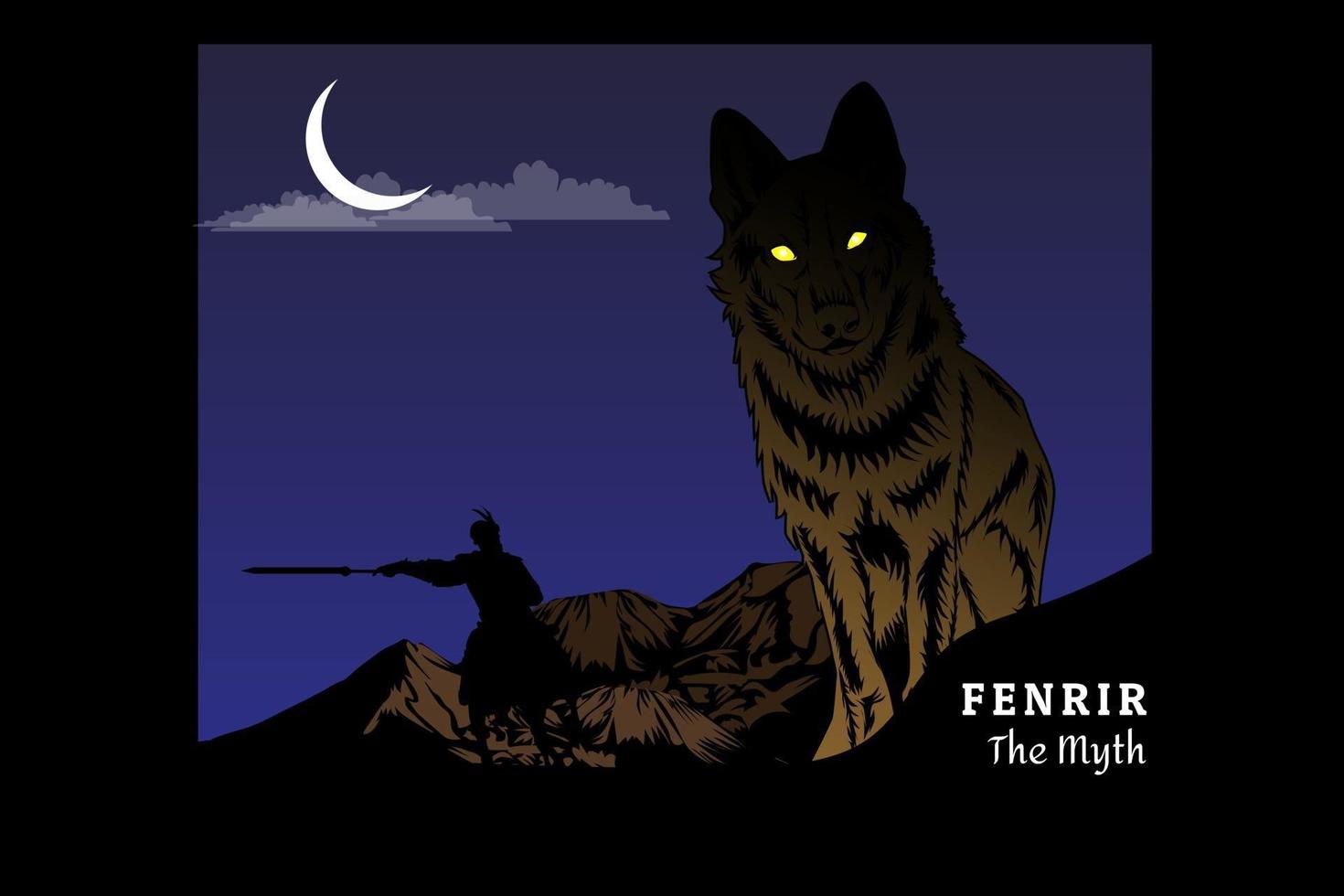 Wolf the myth silhouette design vector