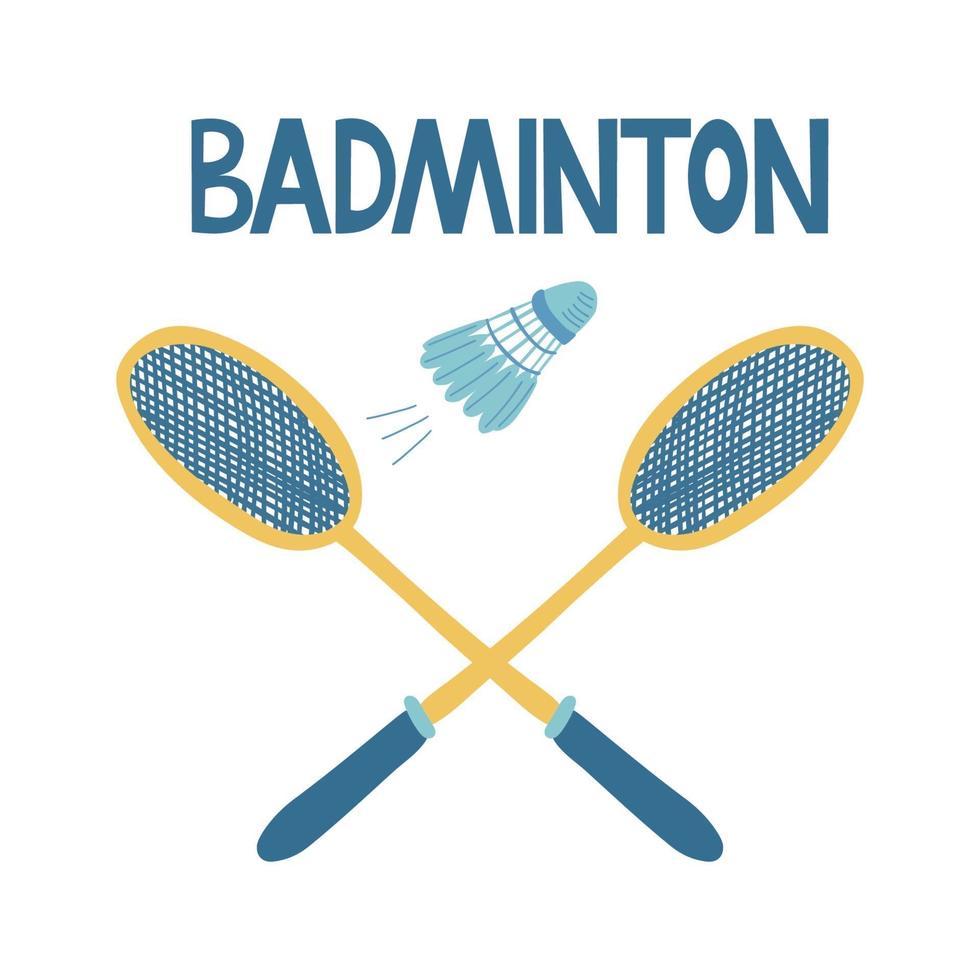 cartel de bádminton con dos raquetas y un volante volador. vector