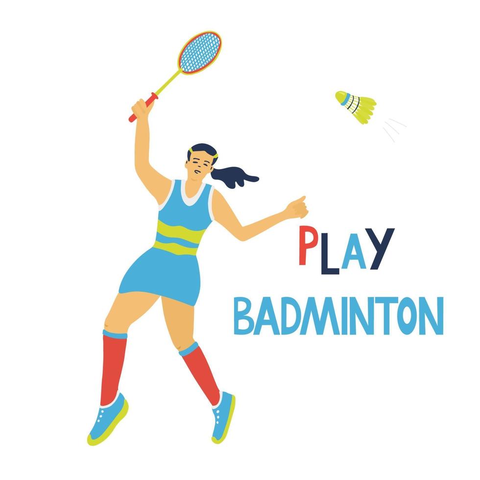 juego de bádminton para solteros. mujer saltando con raqueta vector