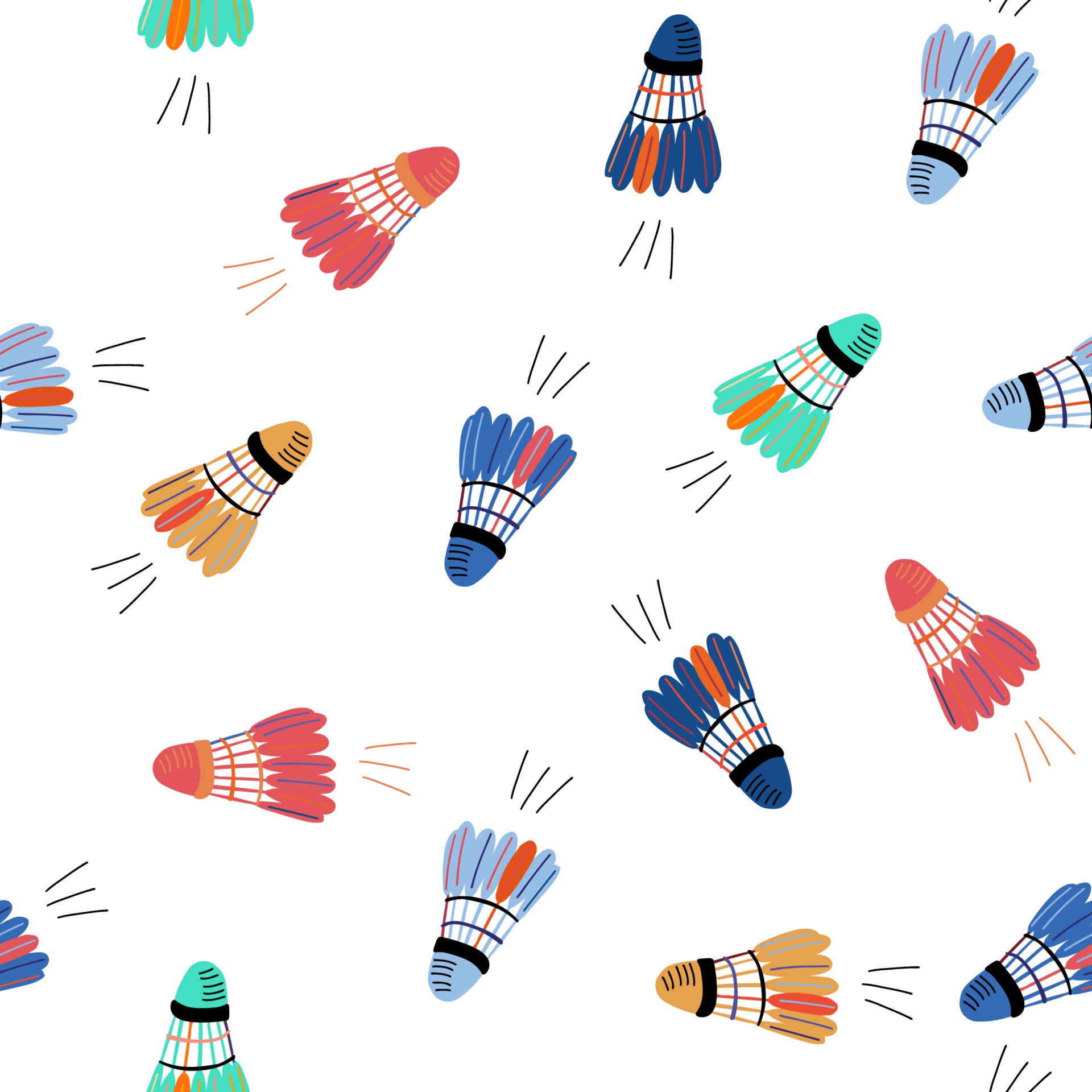 Seamless pattern with colorful flying shuttlecocks. Badminton sport