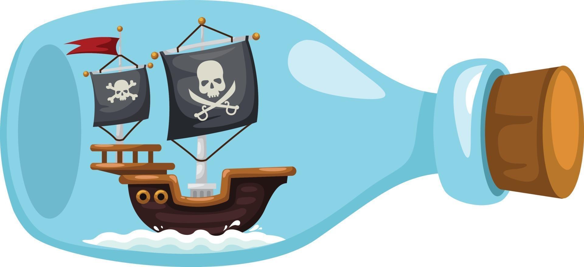 Pirate ship in bottle vector