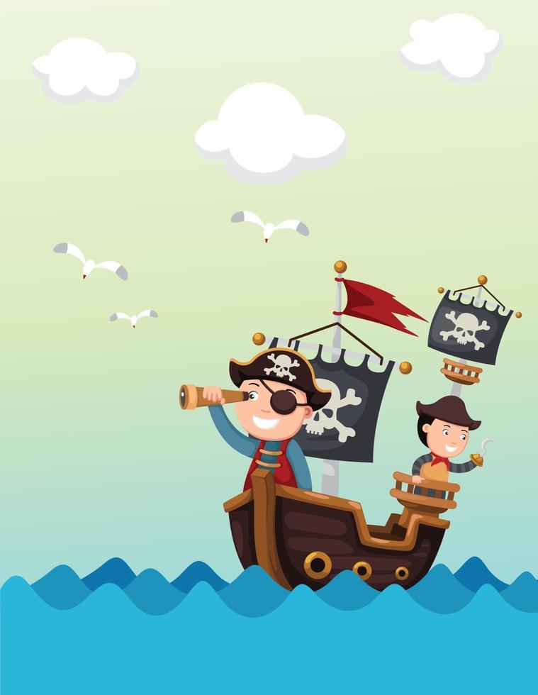 barco pirata hermoso paisaje vector