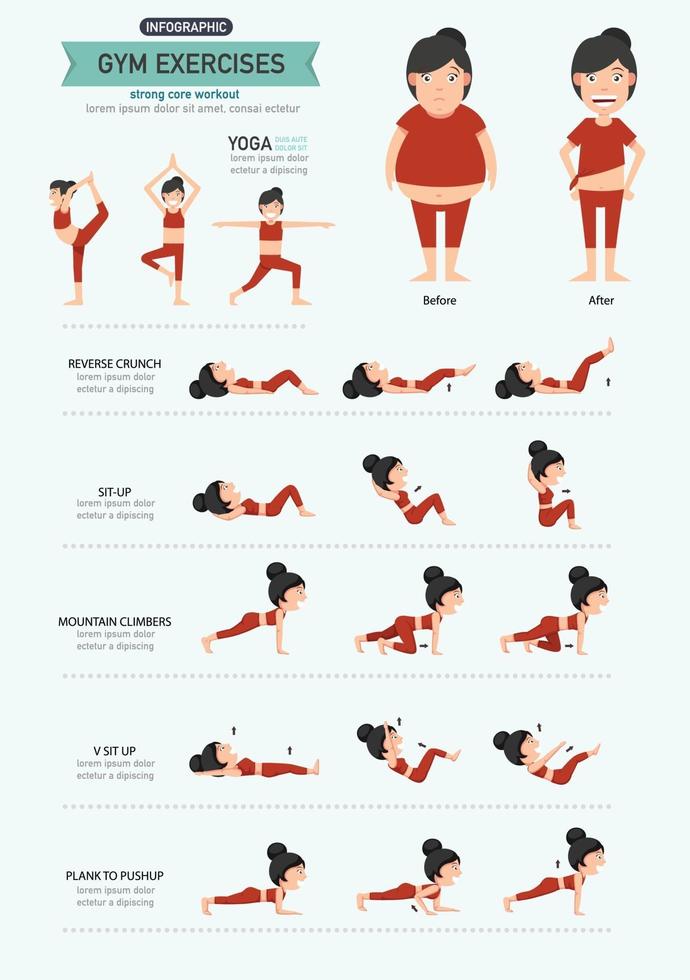 ejercicios de gimnasia, entrenamiento de core fuerte. vector