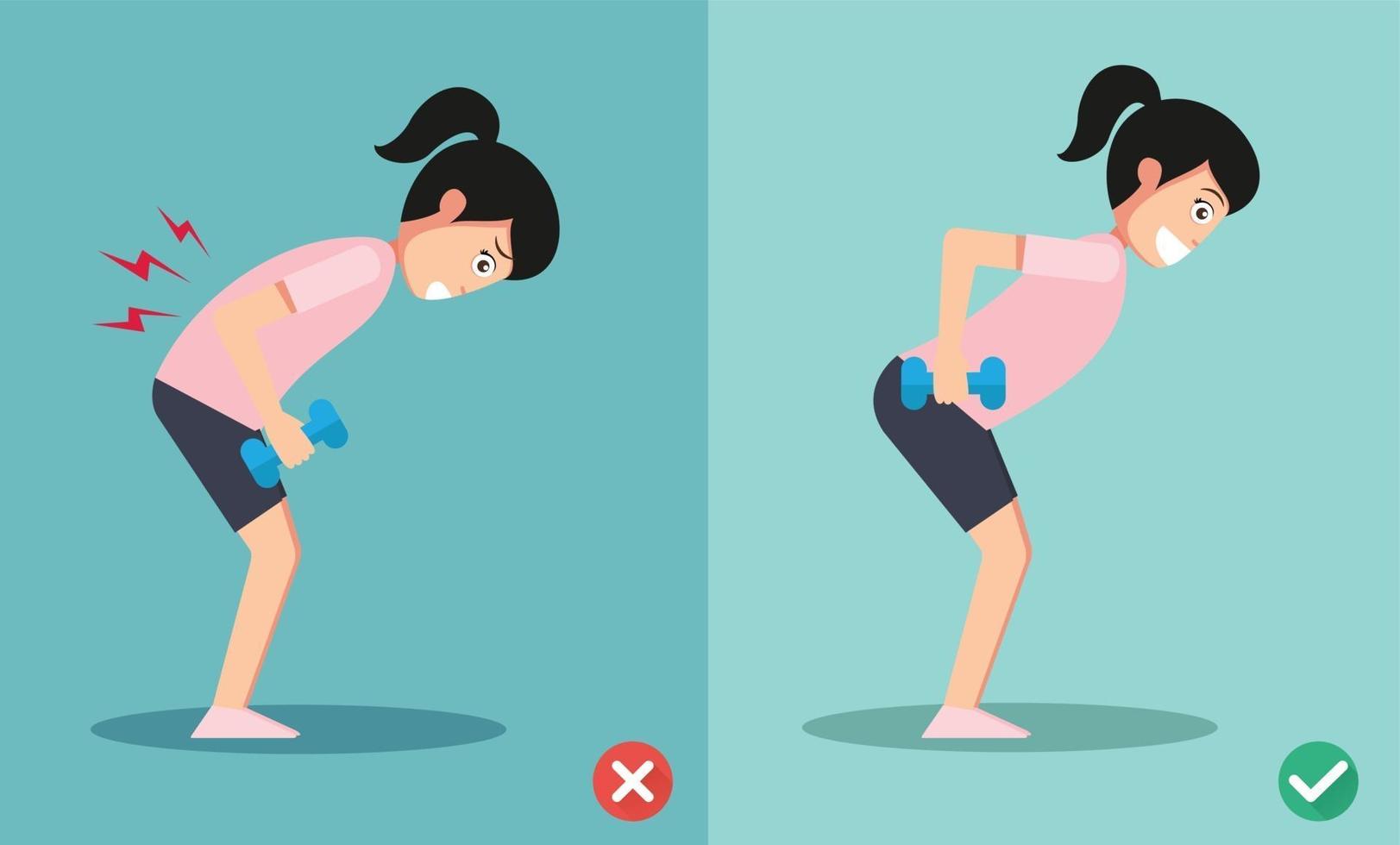 wrong and right lifting weight posture vector