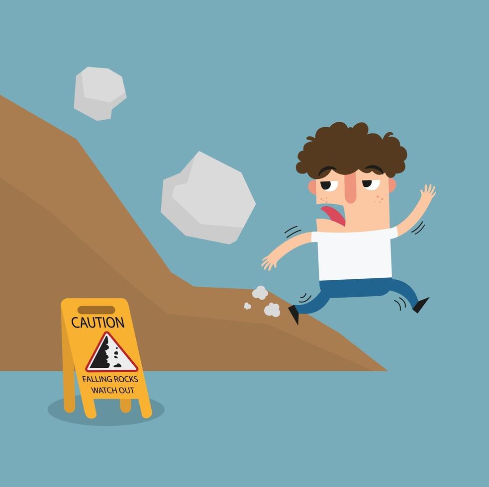 falling rock caution sign vector