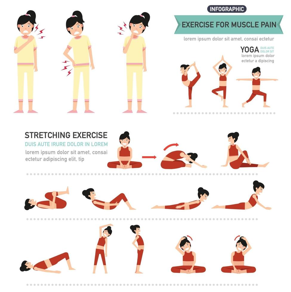 ejercicio para el dolor muscular infografía vector