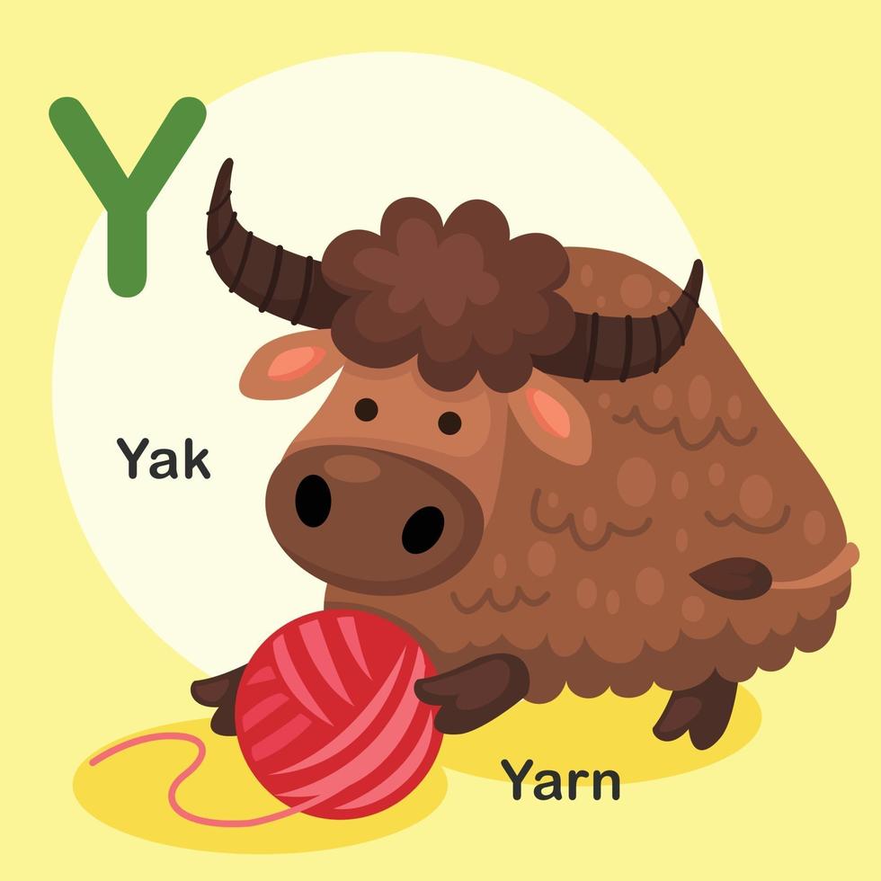 Ilustración animal aislado letra del alfabeto y-yak, hilo vector