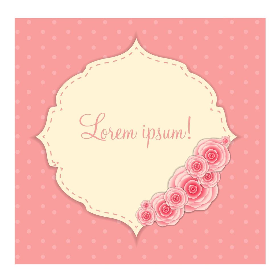 Cute Frame with Rose Flowers Vector Illustration