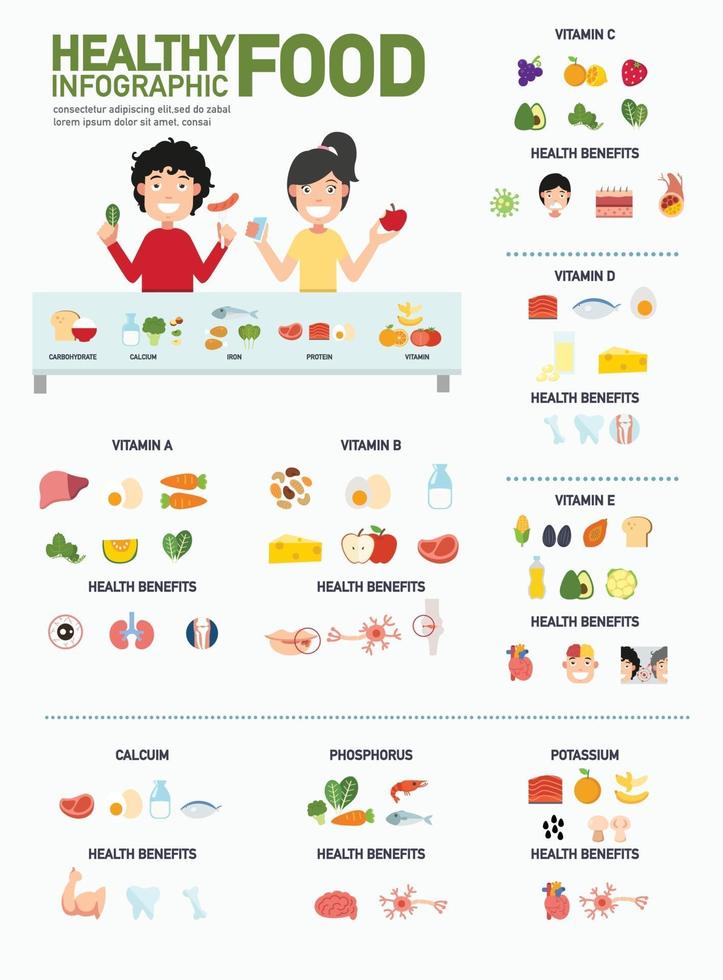 infografías de alimentos saludables. vector