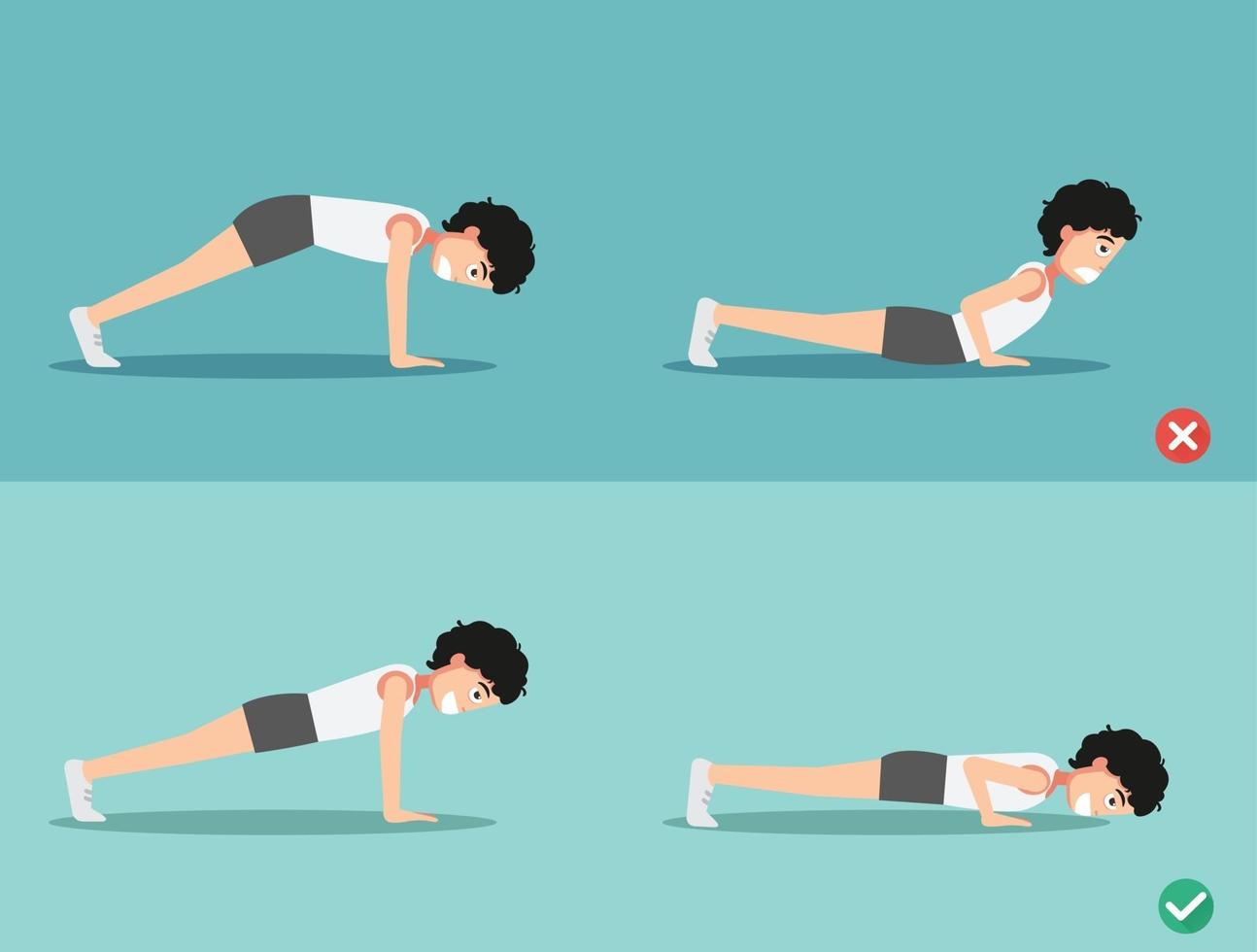 wrong and right push-up posture,vector vector