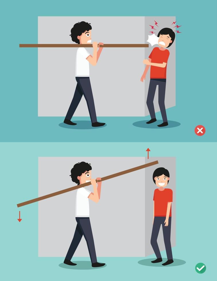 Right and wrong carrying a piece of wood on his back,illustration vector