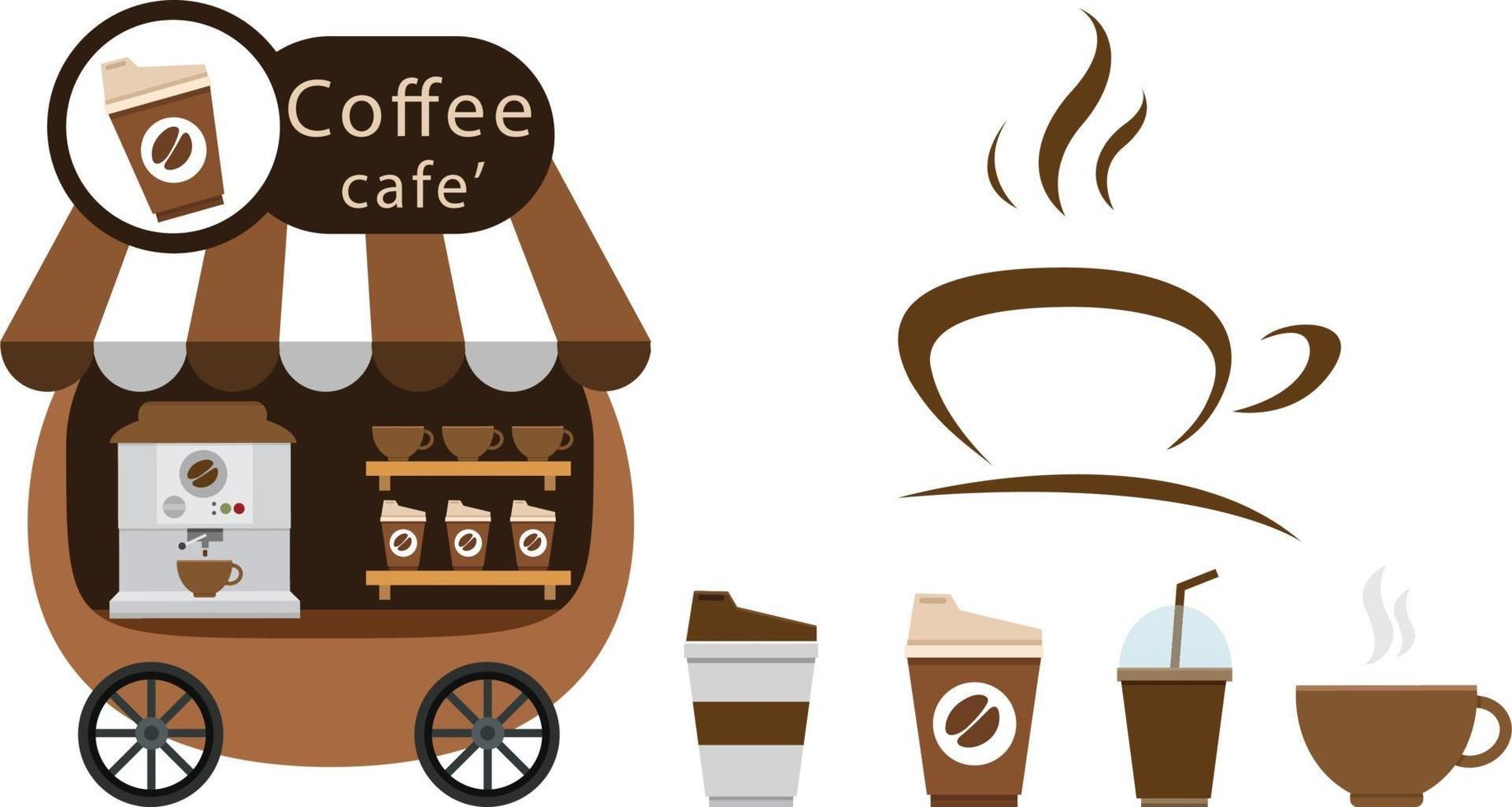 cart stall and coffee icon vector