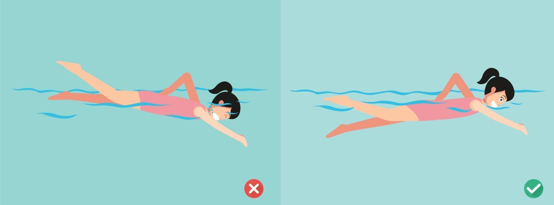 wrong and right ways for swimming, illustration vector