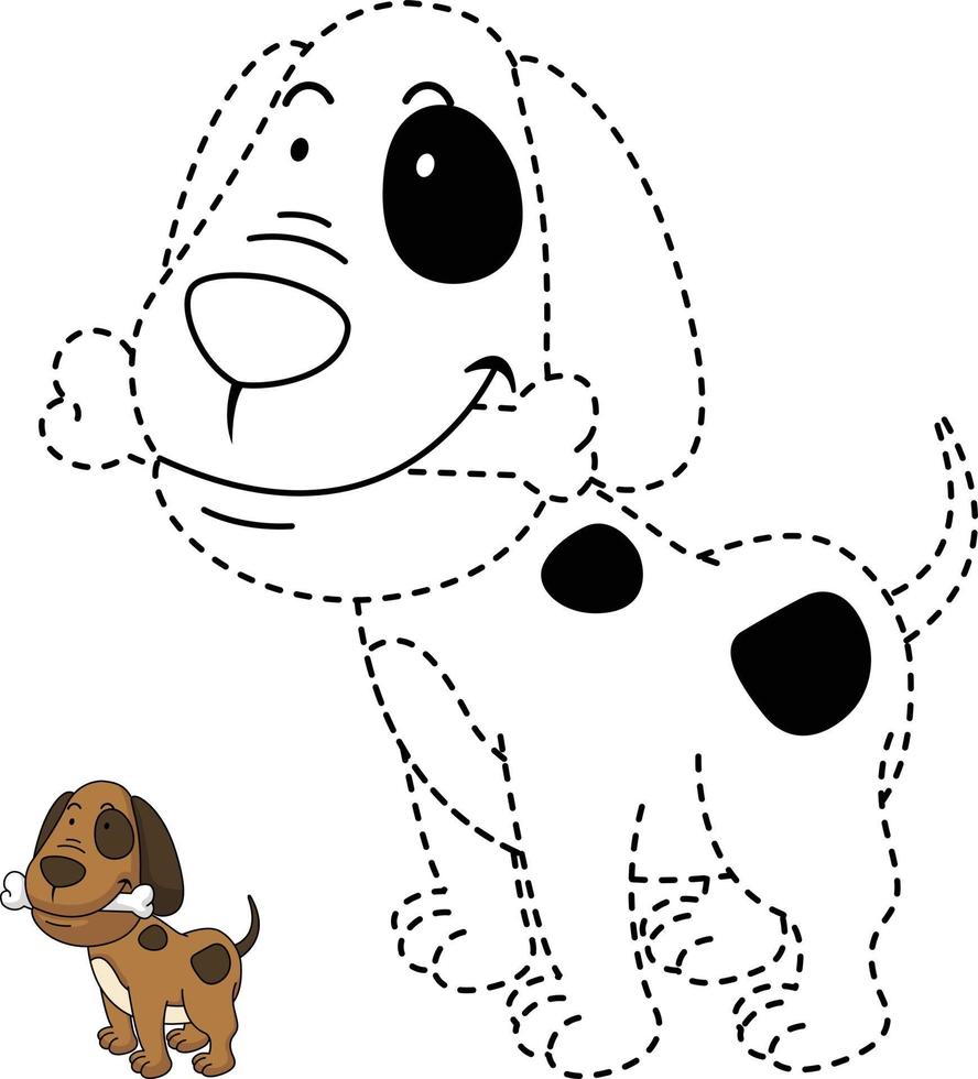 Ilustración de juego educativo para niños y libro para colorear-perro vector