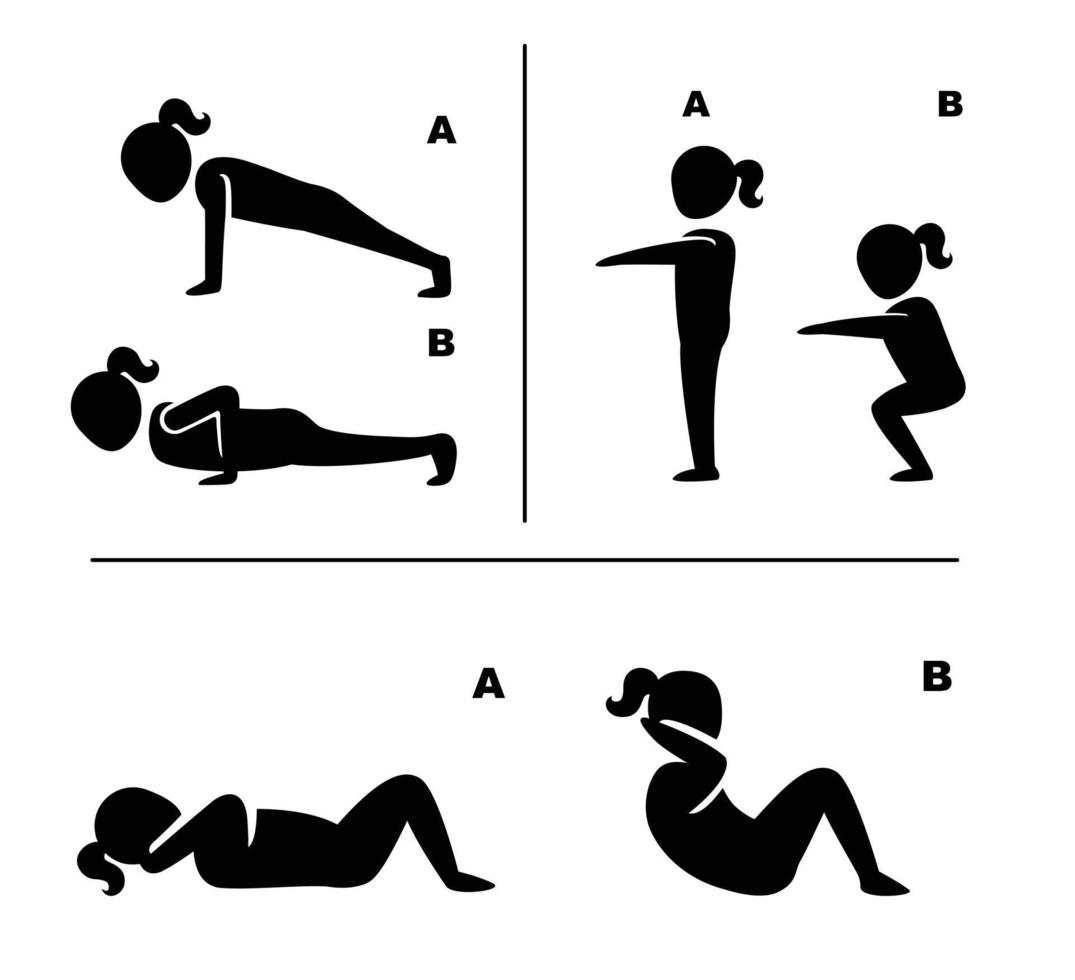 poses de ejercicio para pictogramas saludables ilustración vector