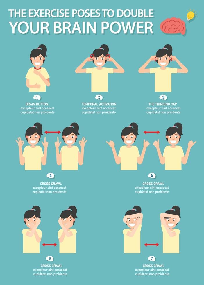 el ejercicio posa para duplicar el poder de tu cerebro infografía vector