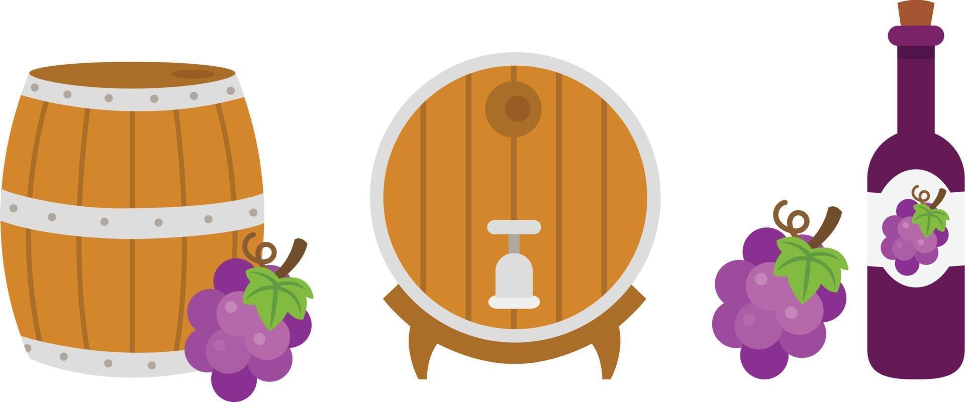 Barril de madera y una botella de vino ilustración. vector