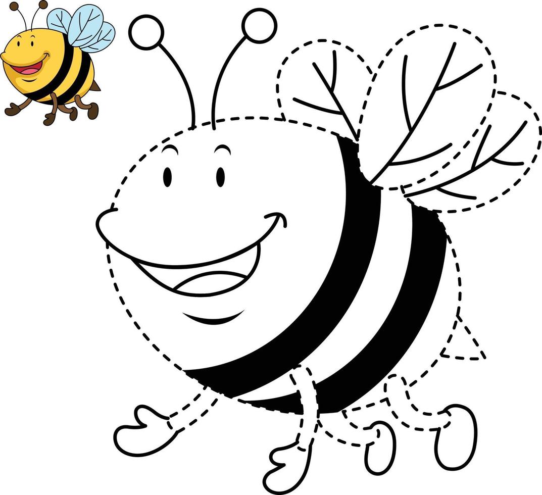 Ilustración de juego educativo para niños y libro para colorear-abeja vector