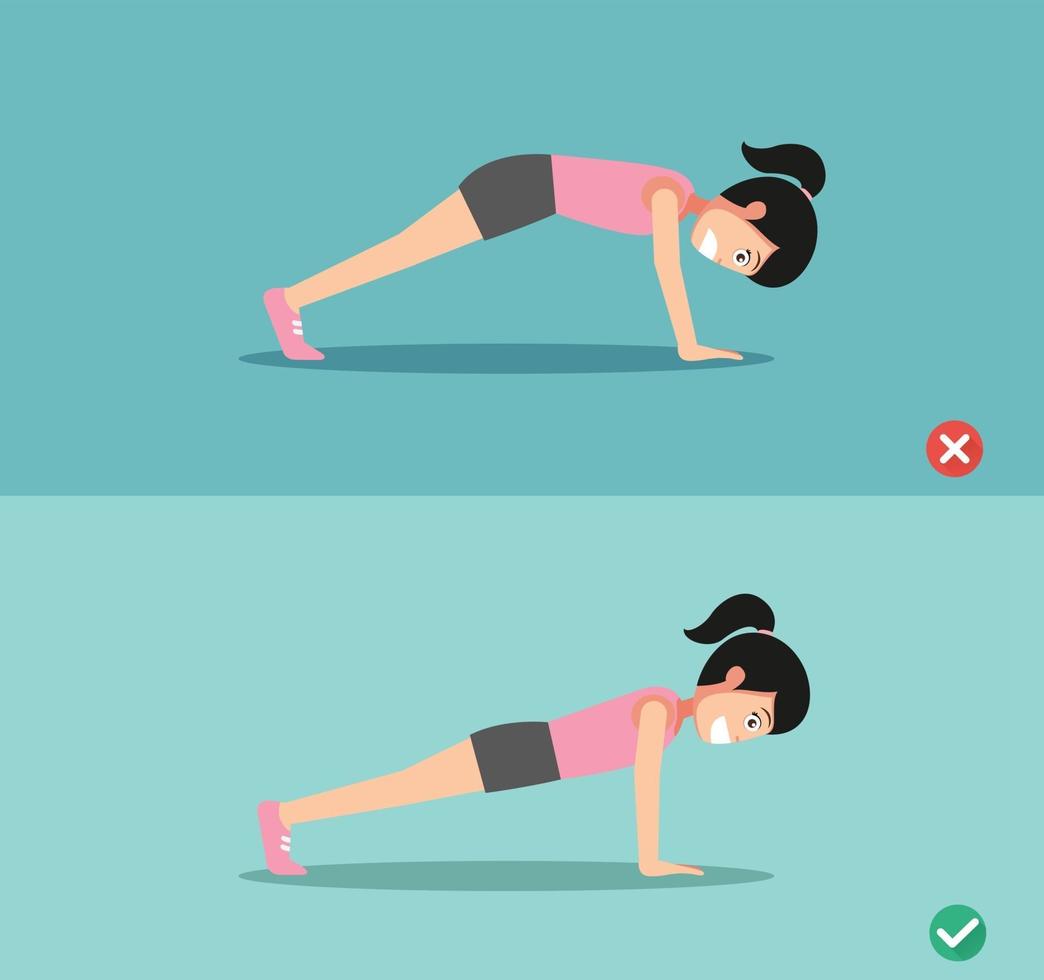 wrong and right plank posture,vector vector