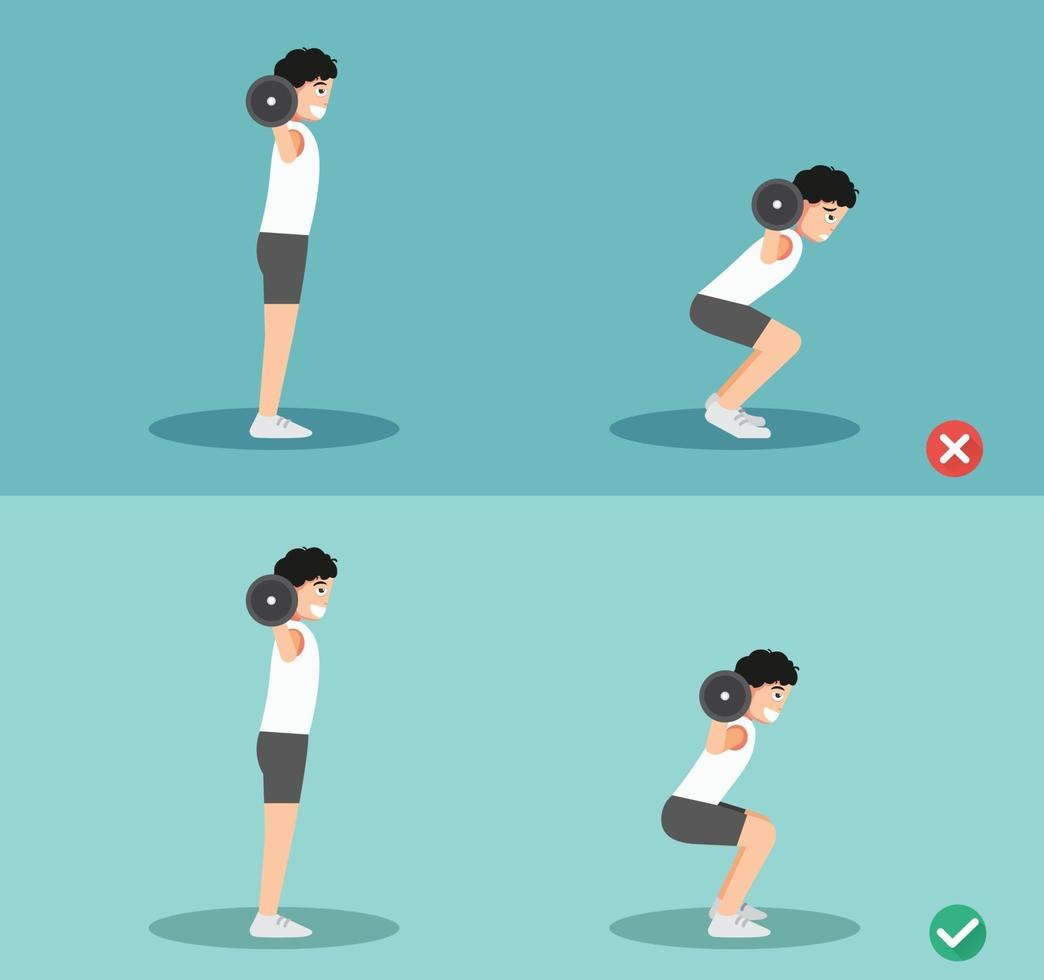 wrong and right squat posture,vector vector