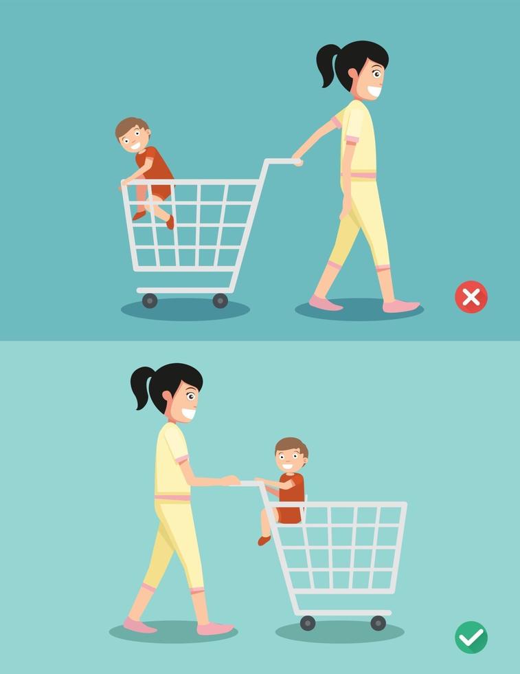 Danger and safety for kid sit in the shopping cart,vector vector
