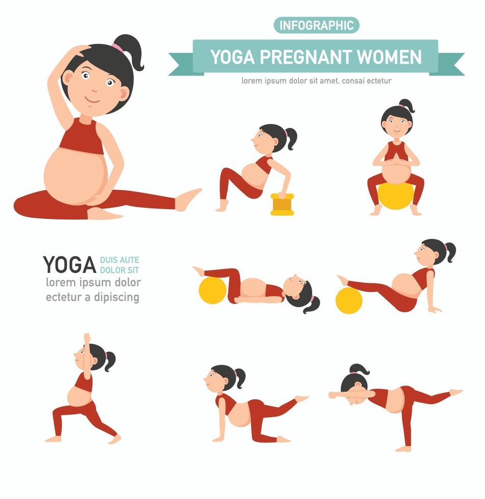 yoga, mujeres embarazadas, salud, infographics., vector