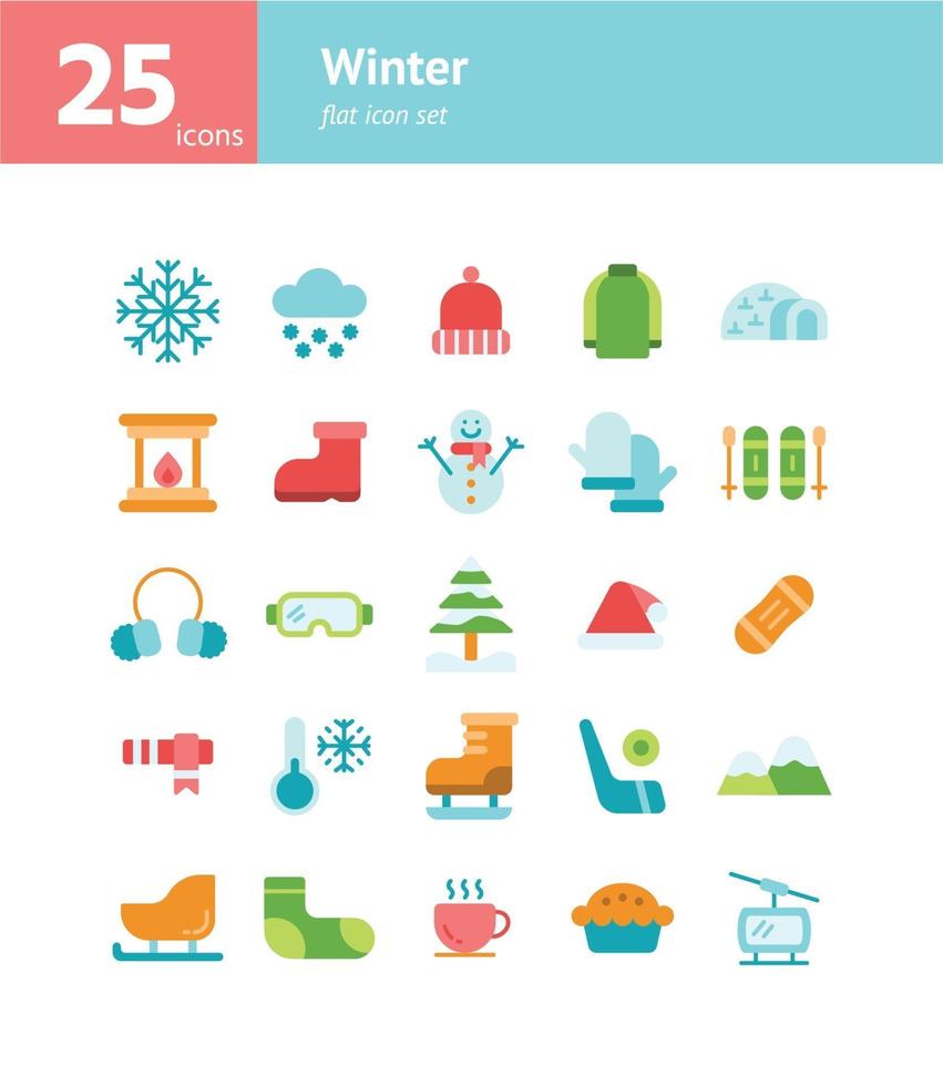 conjunto de iconos planos de invierno. vector