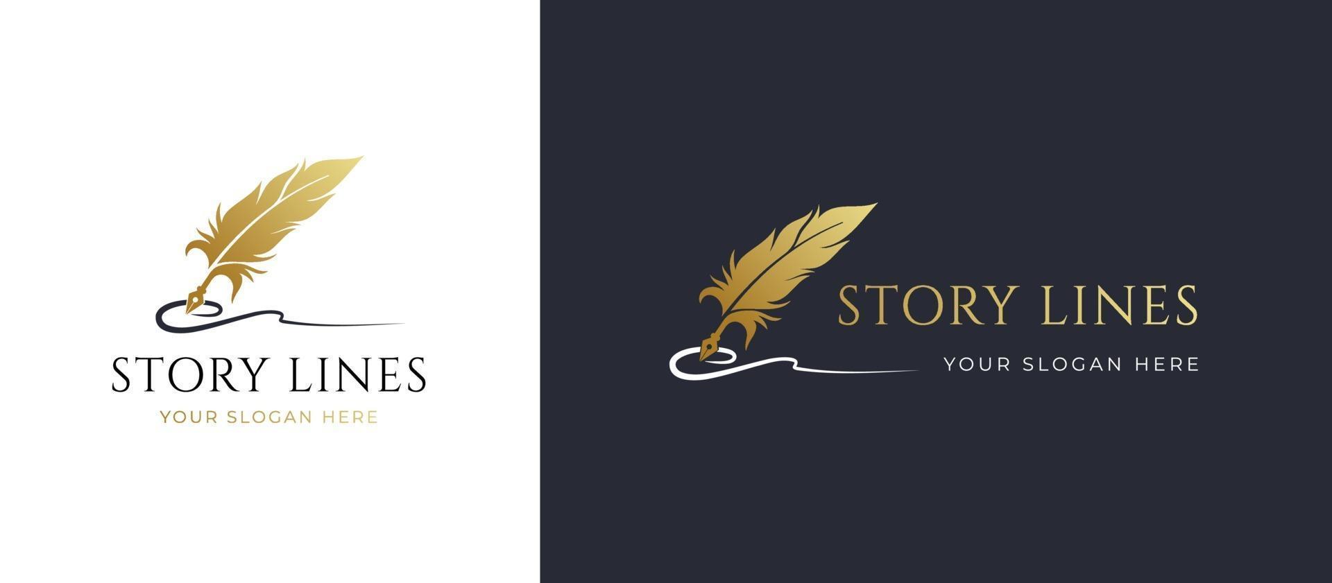 quill signature line logo design vector