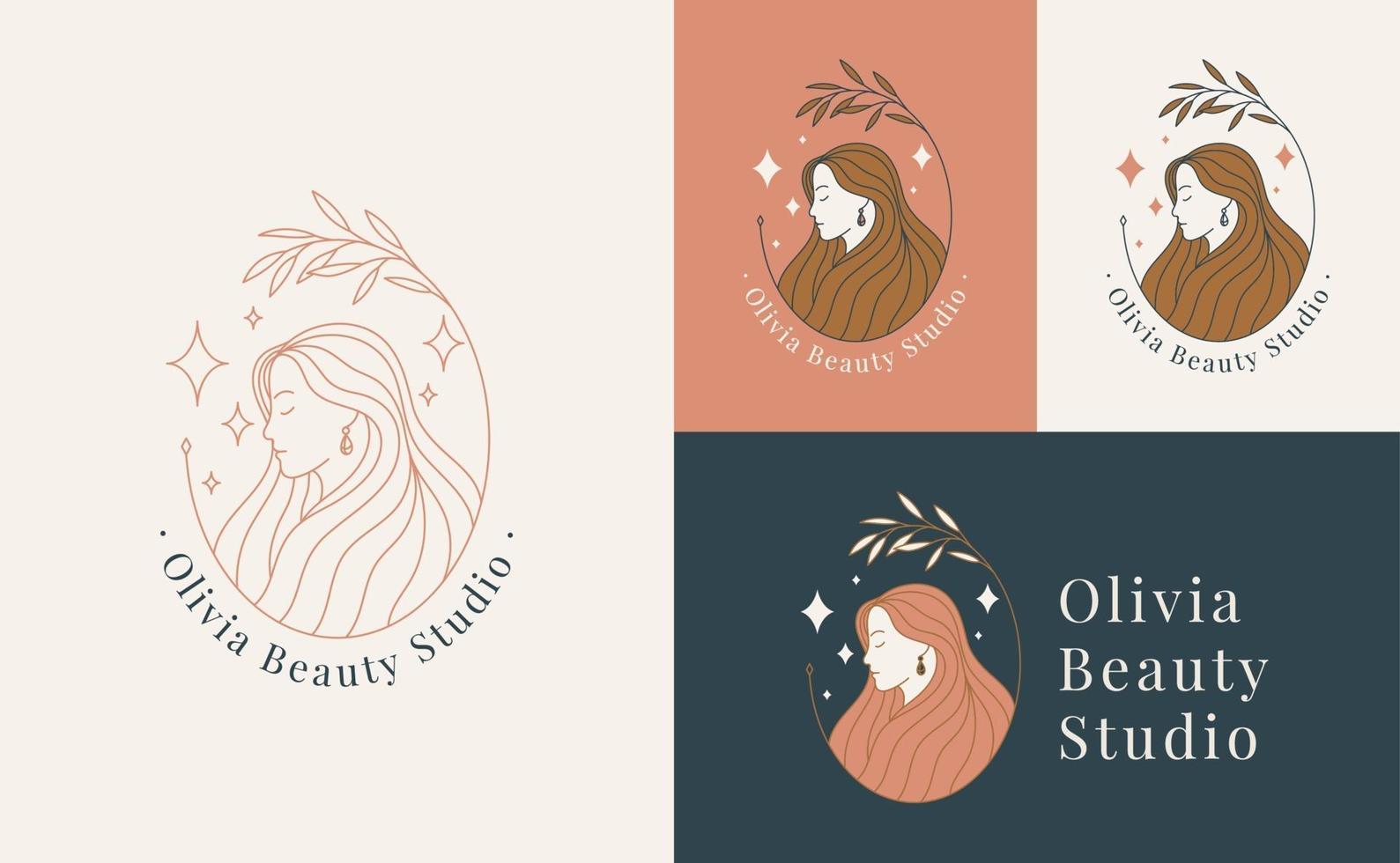 woman beauty face logo linear style vector