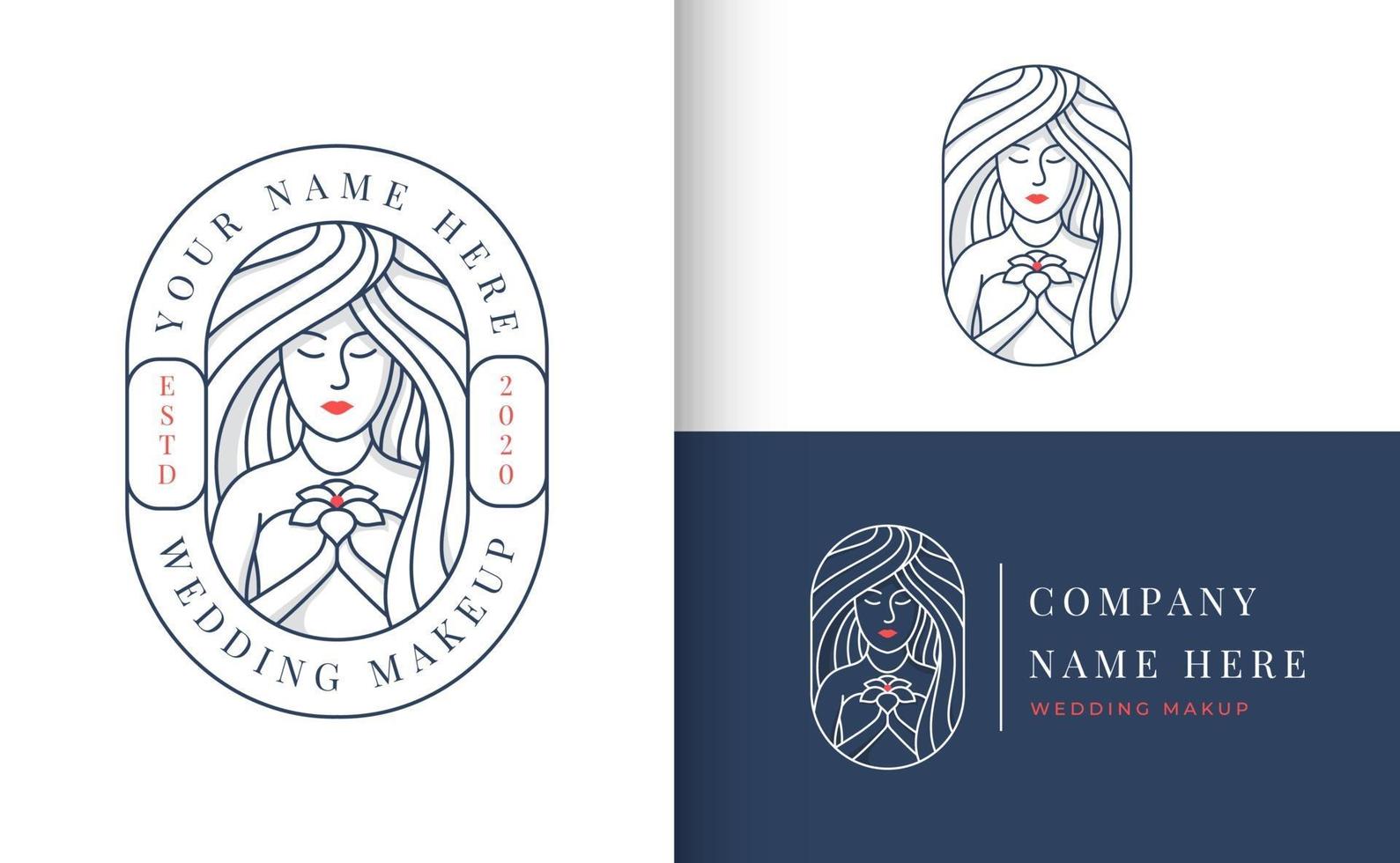 beautiful wedding logo with woman holding flowers vector