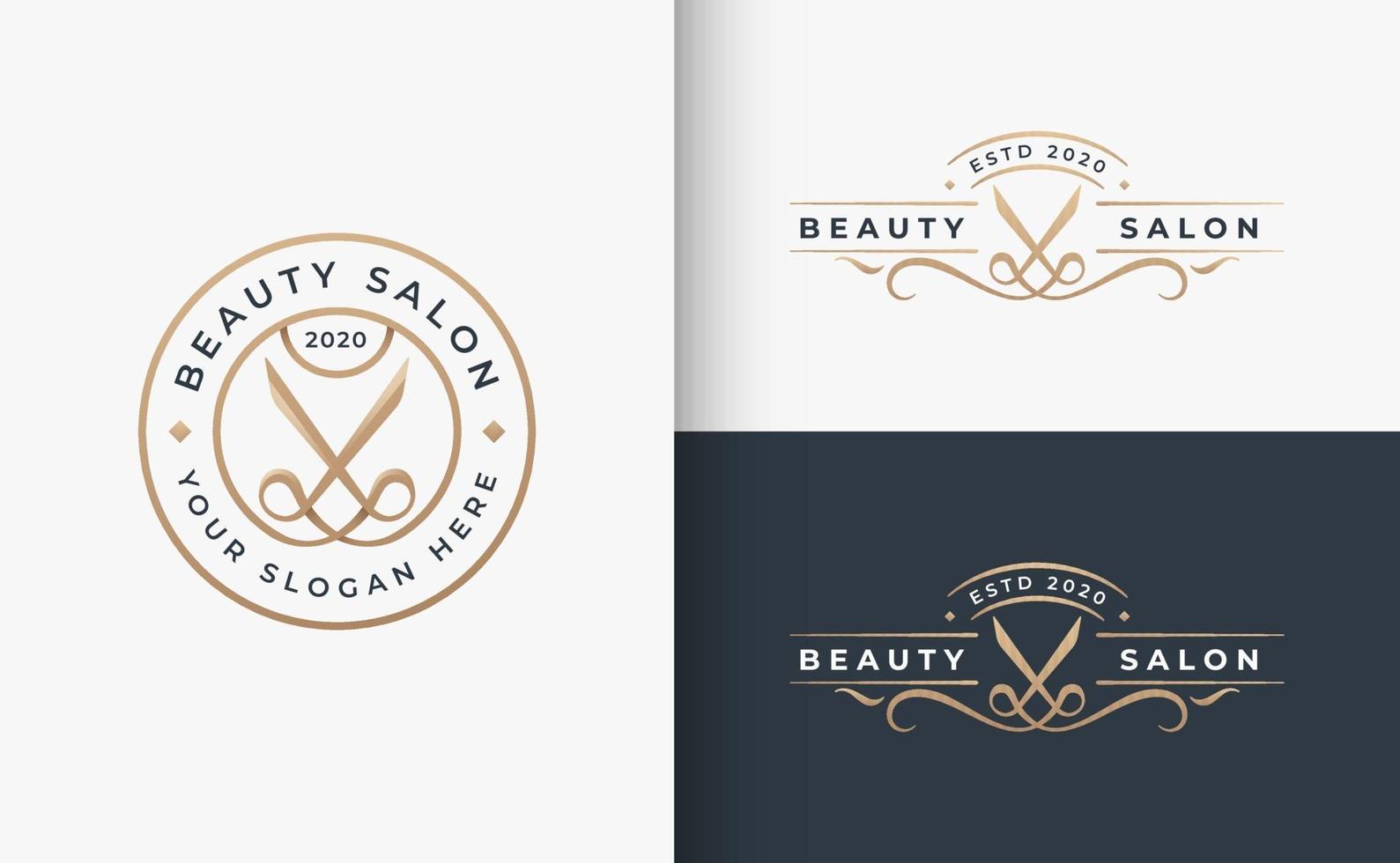 diseño de logotipo de insignia de salón de belleza de cabello vector