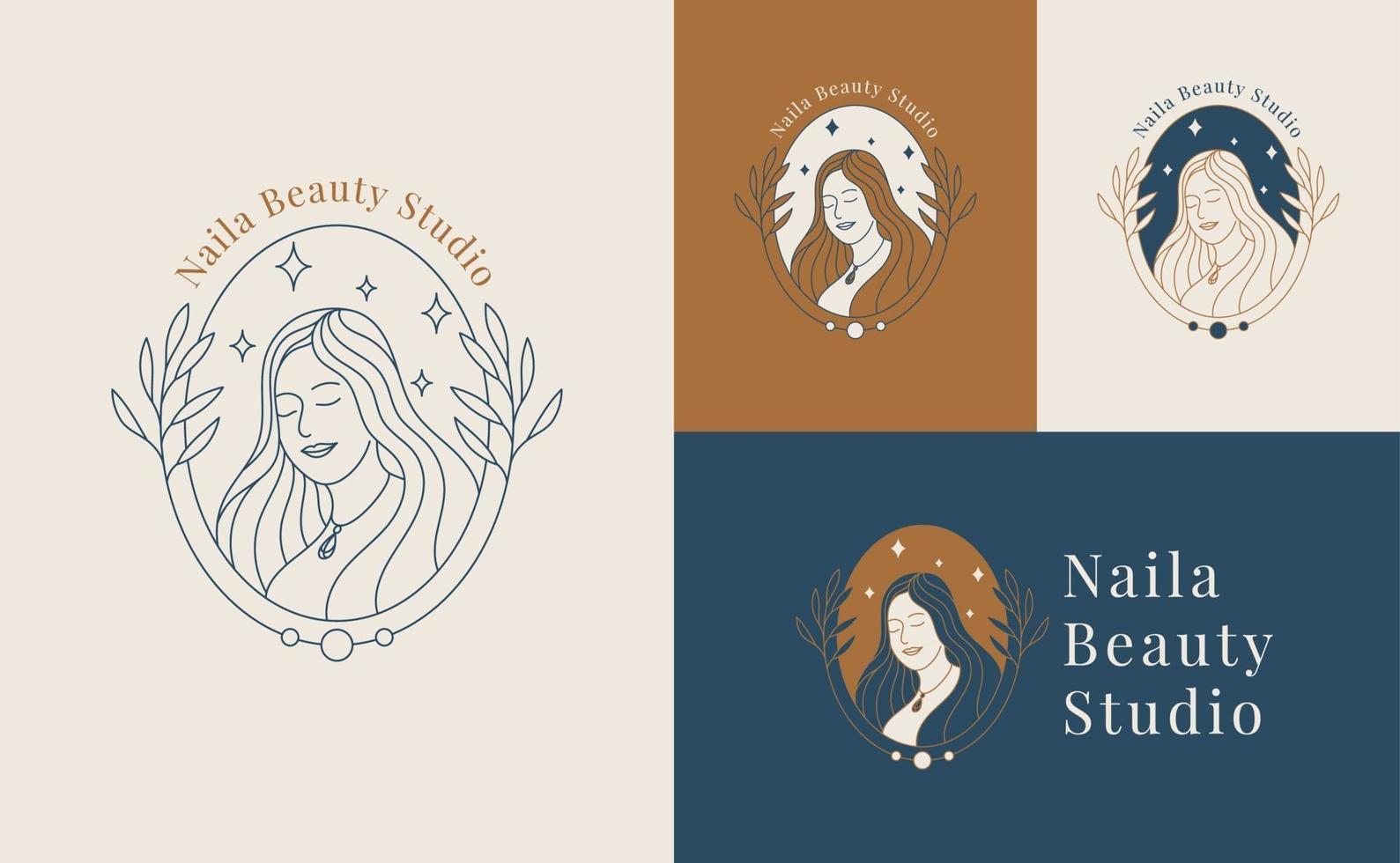 woman beauty face logo linear style vector