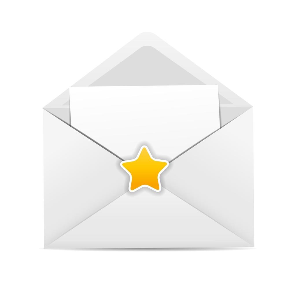 White Envelope Icon with Star Vector Illustration