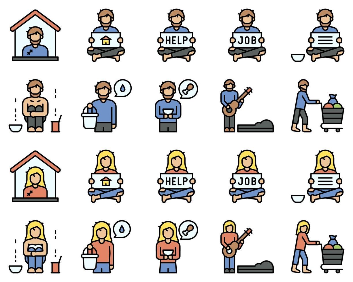 Homeless vector icon set 1, filled style