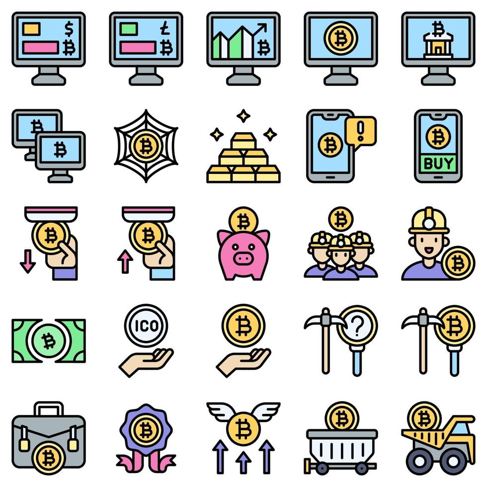 Bitcoin and Cryptocurrency related filled icon set 3 vector