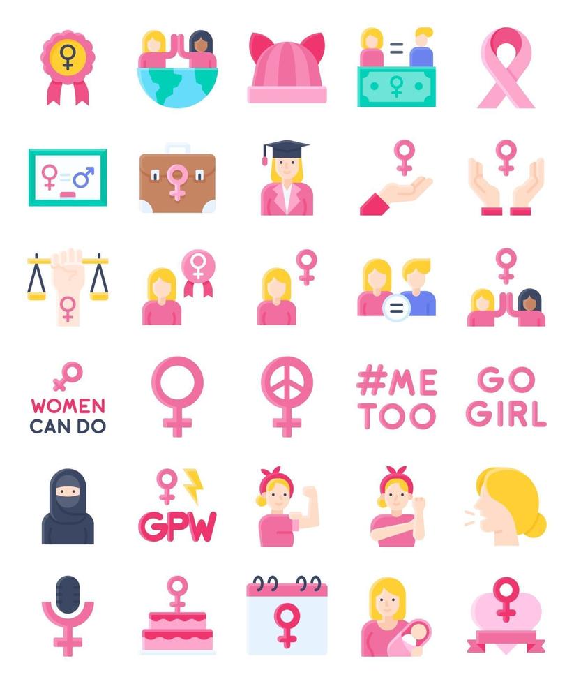 Feminism related flat icon set, vector illustration